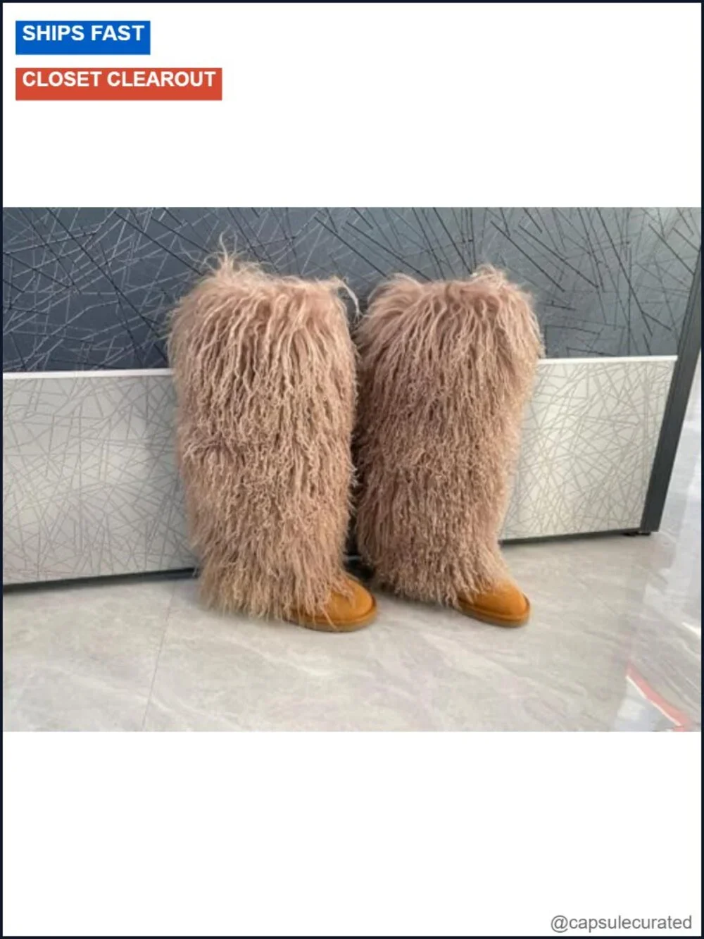 Real Mongolian Fur Over Knee Boots Women Winter Warm Snow Shoes